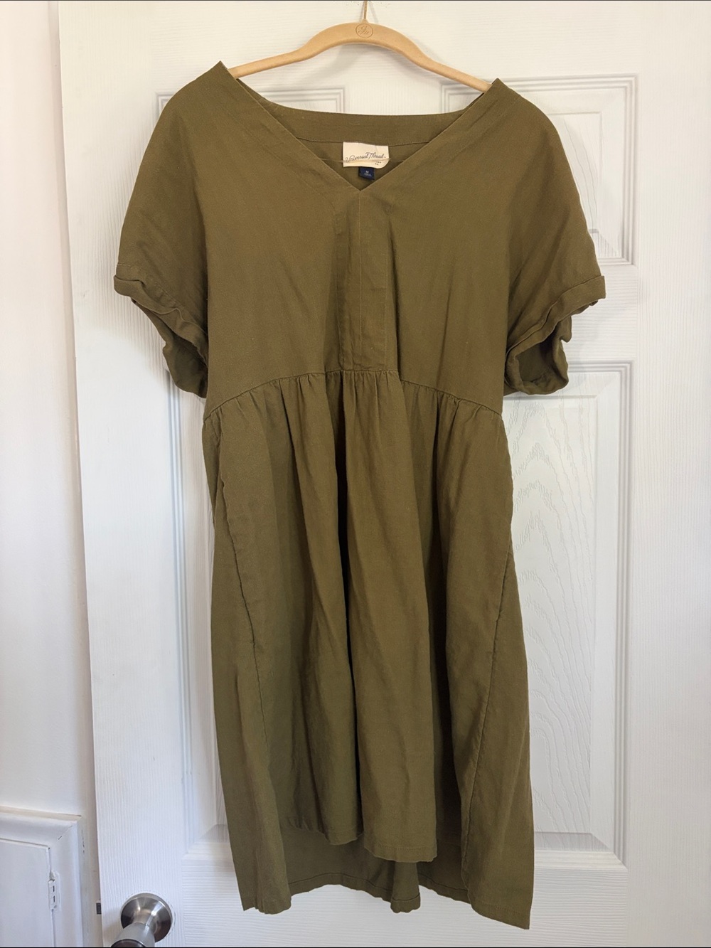 Universal Thread Olive Green V-Neck Babydoll Dress